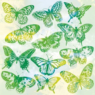 Serviette 25 x 25 cm  3 lagig, 20 Stück pro Packung   Aquarell Butterflies Green FSC Mix AMBIENTE