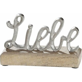 Schriftzug, "Liebe", 15,5 x 10 cm Aluminium, Holz naturfarben, silberfar GILDE