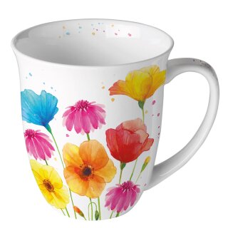 Becher - Mug - Tasse Tee / Kaffee Becher Bone China 0,4 L; 10,5 cm Hoch- Ø9,5cm  Colourful Summer Flowers AMBIENTE